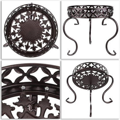 OwnMy Metal Round Plant Stand Indoor Outdoor Flower Pot Holder, Heavy Duty Iron Plant Stand Display Potted Rack for Home, Garden, Patio, Dark Brown