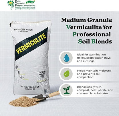 PVP Medium Vermiculite – Professional Grade – Excellent Soil Conditioner - Medium Granule – 103 Quarts - 4 Cubic Foot