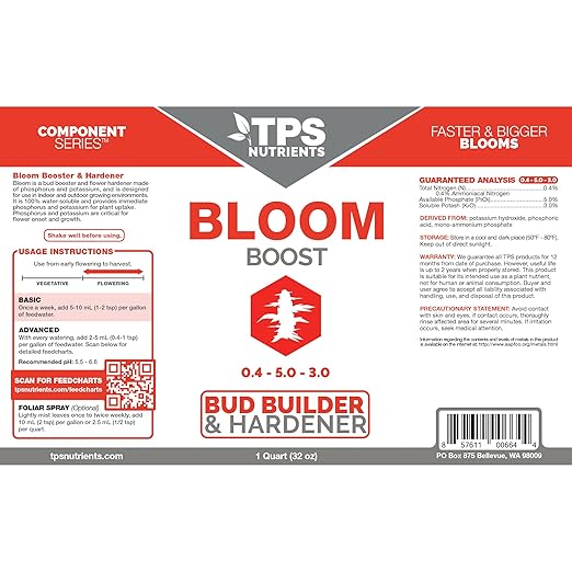 TPS NUTRIENTS Bloom Bud Builder & Flower Hardener Plant Nutrient and Supplement, Triggers Fast Flowering 1 Quart (32 oz)
