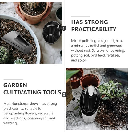 Kisangel Stainless Steel Gardening Shovel Set 3 Sizes Soil Spade Cups for Indoor Outdoor Bonsai Succulent Planting and Potting Tools 6.89 Inch Metal Soil Scoops for Garden Care