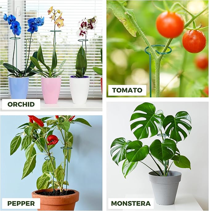 Kingsyard 16 Inch Plant Support Stakes - 10 Pack, 4.5mm Thick All Metal Garden Plant Stakes for Outdoor Plants Single Stem Flowers Dahlia Lily Rose Peony Hydrangea Tomatoes Sunflower Gladiolus