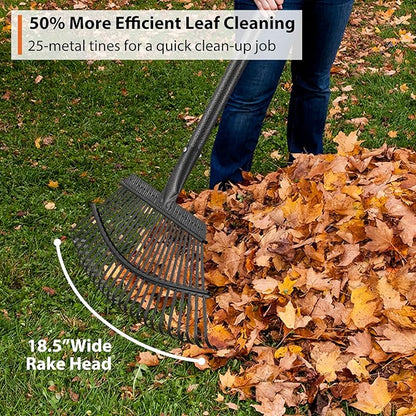 Rake for Leaves Heavy Duty, Large Garden Leaf Rakes for Lawns, 65 Inch Gardening Rake with Back-Saving Long Handle, 18.5” Wide 25 Tines Head for Quick Cleanup Yard Grass Clippings, Anti-Rust