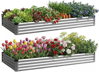 2PCS 6x2x1 FT Rectangle Metal Raised Garden Bed Kit, Elevated Garden Planter Box Outdoor, Large Planters for Outdoor Plants, Flower, Vegetables, Fruit, Herbs (Silver)