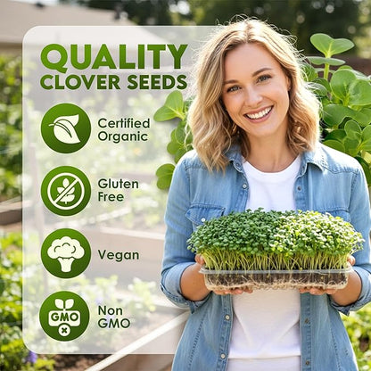 Nature Jims Sprouts Clover Seeds –Organic Non-GMO Sprouting Seeds for Fresh, Nutrient-Rich Seed, Packed with Vitamins, Minerals & Fiber, Ideal for Growing Sprouts and Clover Seed, Reseable Bag, 16 oz