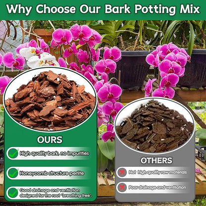 Orchid Bark Potting Mix, 4QT Premium Orchid Potting Mix, Orchid Bark for Indoor Plants with Pine Bark & Perlite, Superior Ventilation & Drainage to Boost Plants’ Growth, Orchid Soil