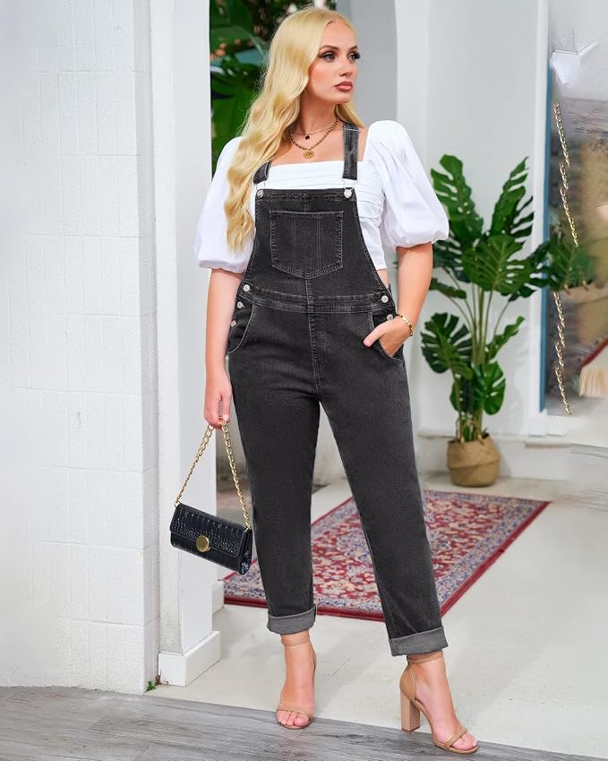 Vetinee Womens Classic Adjustable Straps Pockets Denim Bib Overalls Jeans Pants