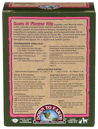 Down To Earth All Natural Fertilizers Organic Rose & Flower Mix - Plant Food for Roses, Bulbs, Flowers and Ornamentals 4-8-4, 1 lb