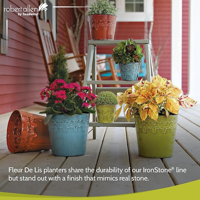 Robert Allen MPT01891 Fluer De Lis Series Metal Planter Flower Pot, 6", Color Tansy Green