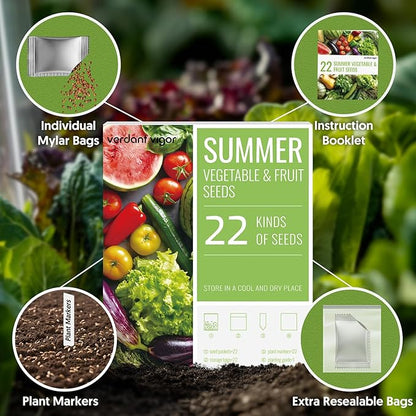 22 Summer Seeds Variety Pack for Planting, Over 10,000 Vegetable Seeds, USA Grown, Heirloom, Non-GMO, for Indoor Outdoor Gardening
