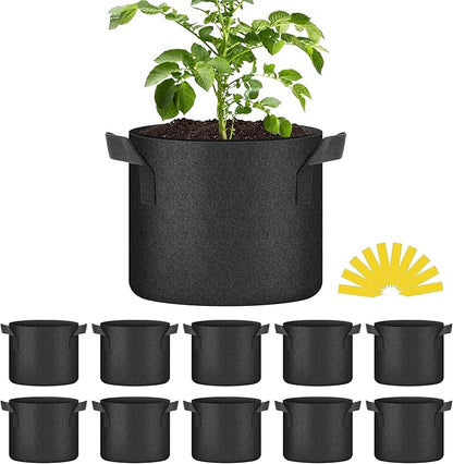 YSSOA 10-Pack 5 Gallon Grow Bags, Aeration Nonwoven Fabric Plant Pots with Handles, Heavy Duty Gardening Planter for Potato, Tomato, Vegetable and Fruits, Black 2024 Version