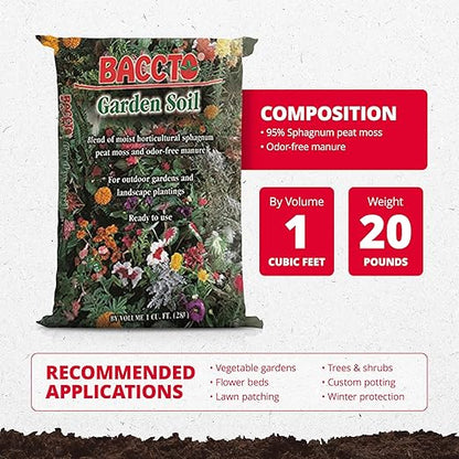 Michigan Peat Company BACCTO Garden & Potting Soil with Peat Moss for Plants, Vegetables, Landscape, Trees, and Shrubs, 1 Cubic Foot