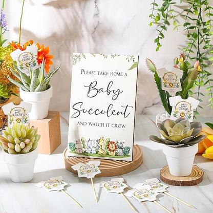 Newcotte Baby Shower Party Favors Succulent Tags Include 1 Piece Wooden Table Sign 50 Sets Succulent Plant Marker Succulent Favors Baby Shower Decoration(Animal)