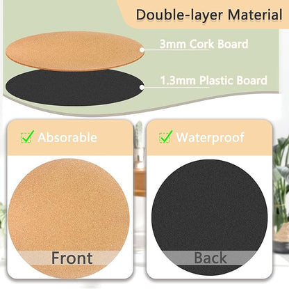14 Inch Large Cork Plant Coasters, 2 Pieces Cork Plant Mats, Cork Coaster for Planters, Large Plant Coasters for House Plants Indoor Outdoor (Nude & Black)