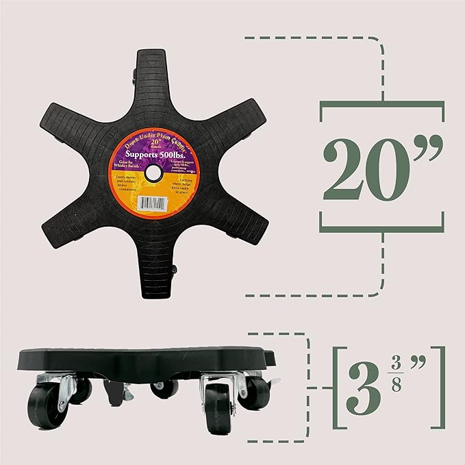 Bosmere 20" Plant Caddie - Heavy-Duty Rolling Plant Stand with Locking Wheels, 500 lb Capacity – Durable Plant Caddy for Indoor/Outdoor Use, Black