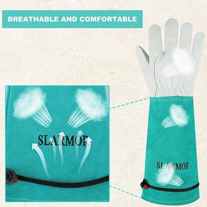 Long Gardening-Gloves Women/Men - Thorn proof Rose Pruning Heavy Duty Gauntlet, Best Garden Gifts for Gardener (Large, Green)