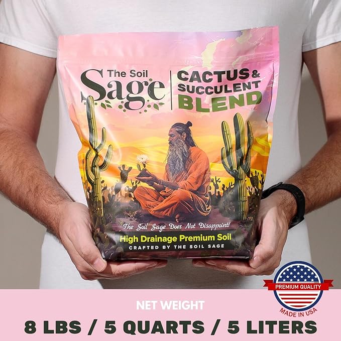 5 Dry Qt Cactus & Succulent Potting Soil Mix, USA Made - Gritty, Fast Draining, Soilless, Root Boosting, Peat-Free - Growth of Cactus, Succulents, Jade, Aloe Vera (5 Qt)