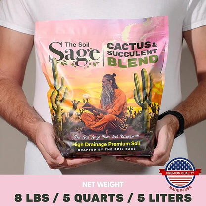 5 Dry Qt Cactus & Succulent Potting Soil Mix, USA Made - Gritty, Fast Draining, Soilless, Root Boosting, Peat-Free - Growth of Cactus, Succulents, Jade, Aloe Vera (5 Qt)