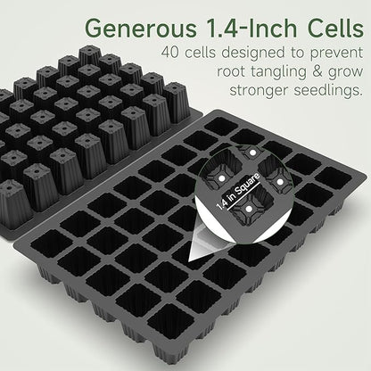 Gardzen 5-Set Seed Starter Tray Kits, Durable Plant Germination Trays with Humidity Vented Domes and Bases, Ideal for Seed Starting, Indoor Gardening, and Greenhouse (Total 200 Cells)