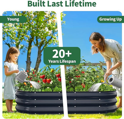 Kesfitt Raised Garden Bed, 6x3x1 FT Galvanized Steel Metal Raised Garden Bed, Oval Open-Bottom Design, 12-Inch Deep for Outdoor Vegetable & Herb Gardening, Midnight Blue