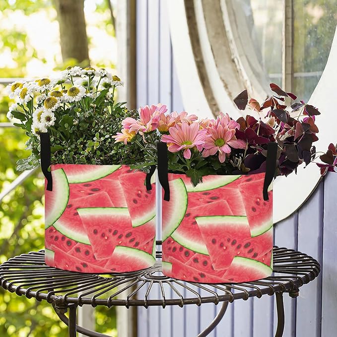 10 Gallon Summer Fresh Red Watermelon Breathable Grow Bag Heavy Duty Thickened Plant Pot Containers with Handles for Tomato Potato Fruits Vegetables Flowers