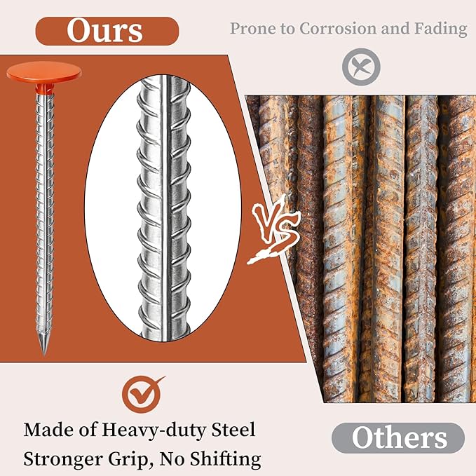 6 Pack Rebar Property Line Markers 11.8x2.8 Inch Permanent Survey Stakes Heavy Duty Survey Pin Hi-Vis Orange Property Land Boundary Markers for Outdoor Lawn Garden Paver Landscaping Septic Tank