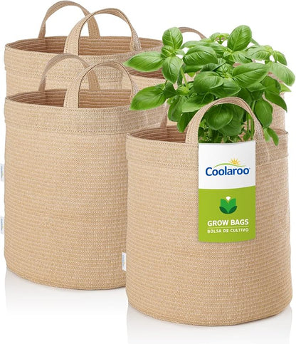 Coolaroo 4-Pack 5 Gallon Heavy Duty Plant/Vegetable/Herb/Fruit Breathable Fabric Grow Planter Pot Bags with Handles, Desert Sand