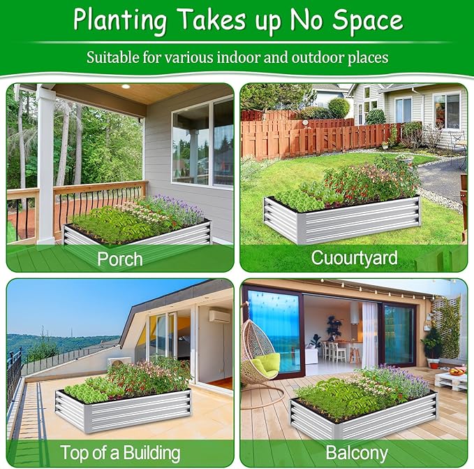 Rectangle Fabric Galvanized Raised Garden Bed Liner, 2Ps 4x4x1Ft Outdoor Garden Planting Bags for 8x4x1 Rectangle Metal Garden Bed, Large capacity for growing vegetables, flowers, herbs and succulents