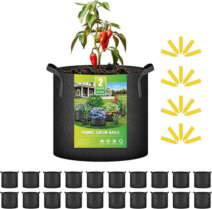 iPower 20 Pack 2 Gallon Grow Bags 300G Thickened Sturdy Plant Fabric Pots with 20 Labels and Handles, Aeration Garden Cloth Planter Bag for Outdoor Fruits, Vegetables and Flowers