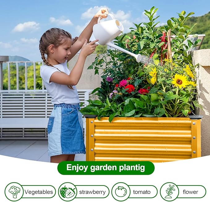 Land Guard Galvanized Raised Garden Bed with Legs, Galvanized Planter Raised Garden Boxes Outdoor(Yellow)