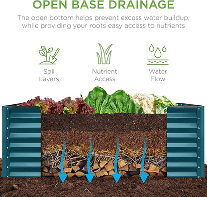 Best Choice Products 4x2x2ft Outdoor Metal Raised Garden Bed, Deep Root Box Planter for Vegetables, Flowers, Herbs, 119 Gallon Capacity, 100% Non Toxic Materials - Peacock Blue