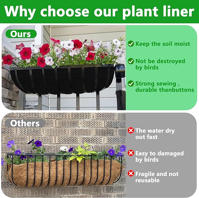 Adnee 3 pcs Fabric Window Box liners-30 inch Fabric Planter Basket Liner-Rectangle Felt Flower Pot Liners-Hanging Plant Basket Fiber Insert for Garden Wall Hanging Planter Flower Vegetables