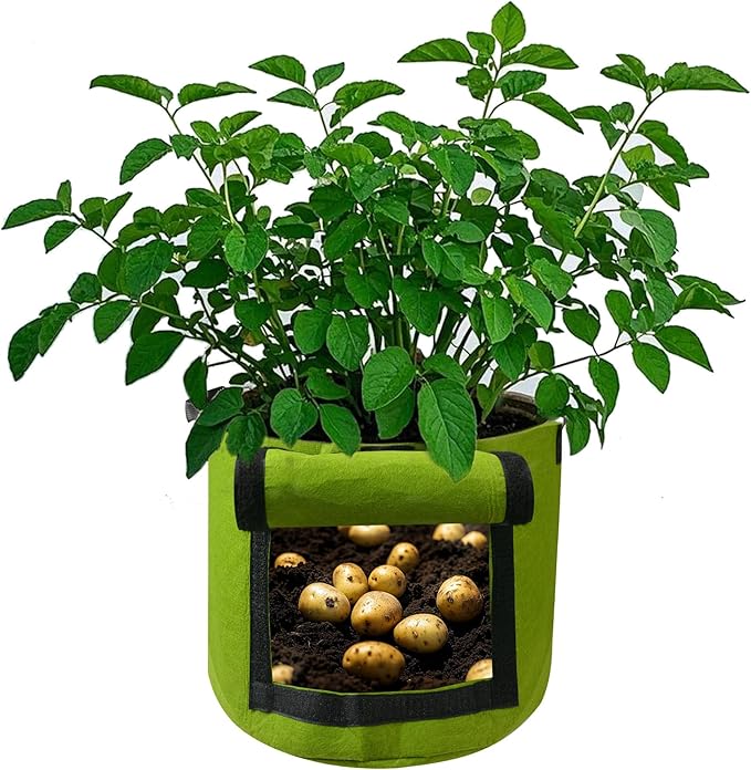 Grow Bags, Aeration Fabric Pots with Handles, Pot for Plants-3 of Pack(10 Gallon-Green)