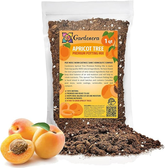 GARDENERA Premium Apricot Potting Soil Mix - Perfect Balance of Nutrients, Drainage, and Aeration for Thriving Apricot Trees - 1 QUARTS