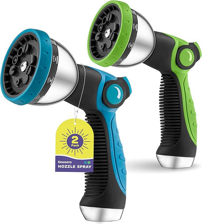 Hose Nozzle [2 Pack] Heavy Duty Hose Sprayer With 10 Adjustable Watering Patterns. Thumb Control Design, Comfortable Ergonomic Grip, Garden Hose Nozzle for Watering Plants & Lawns/Fun showers/Cleaning