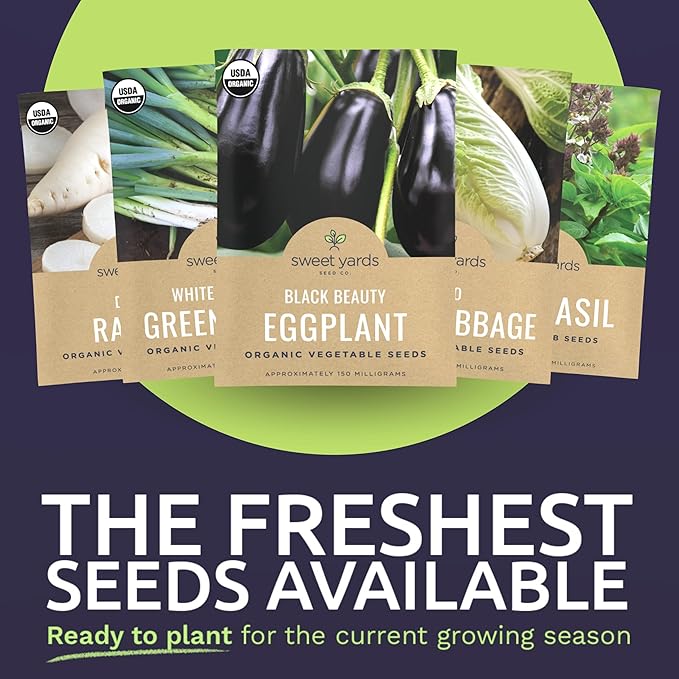 Organic Asian Garden Seeds Variety Pack - 10 Individual Packs - 2026 Season - Thai Basil, Bekana Mustard, Daikon Radish and More! for Indoor & Outdoor Planting (Non-GMO, Certified Organic)