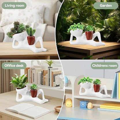 Face Planters Head, Funny Succulent Garden Pots,Cute Planters for Indoor Plants, Double Flower Pot with Drainage for Plant Lovers Gift (red)