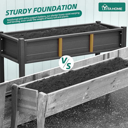 YITAHOME Raised Garden Bed HDPE, 47x18x31 in Raised Planter Box with Legs Poly-Wood Weather-Resistant Elevated Planter Box with Lockable Wheels for Vegetables, Herb Garden Bed, Black