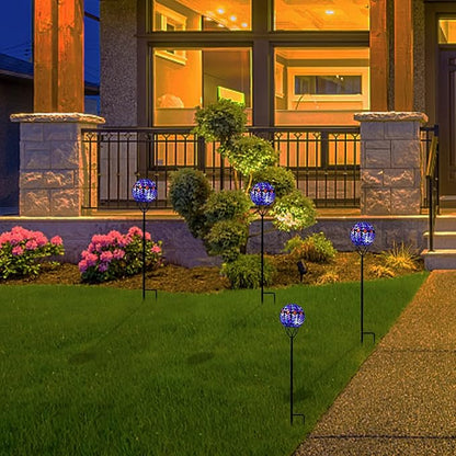 VCUTEKA Solar Lights Outdoor Garden Decor Mosaic Solar Garden Lights Waterproof Glass Ball LED Pathway Stake Light for Landscape Lawn Patio Yard Decoration 6 inch