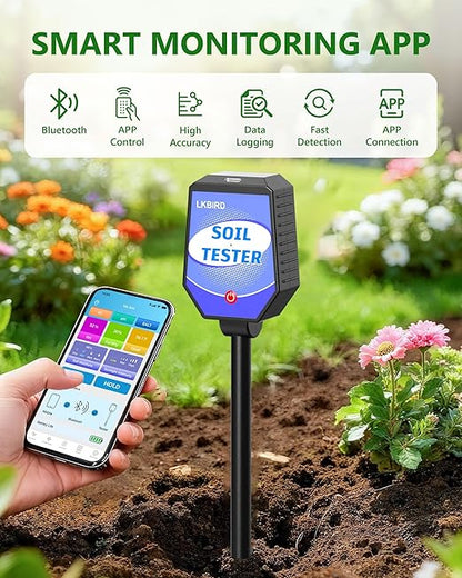 8-in-1 Soil Moisture Tester with APP Monitoring, Soil Moisture pH Meter, Light, Salinity, Fertility, EC, Temperature, Humidity Soil Test Kit for Garden, Farming, Lawns, Indoor & Outdoor Plants.
