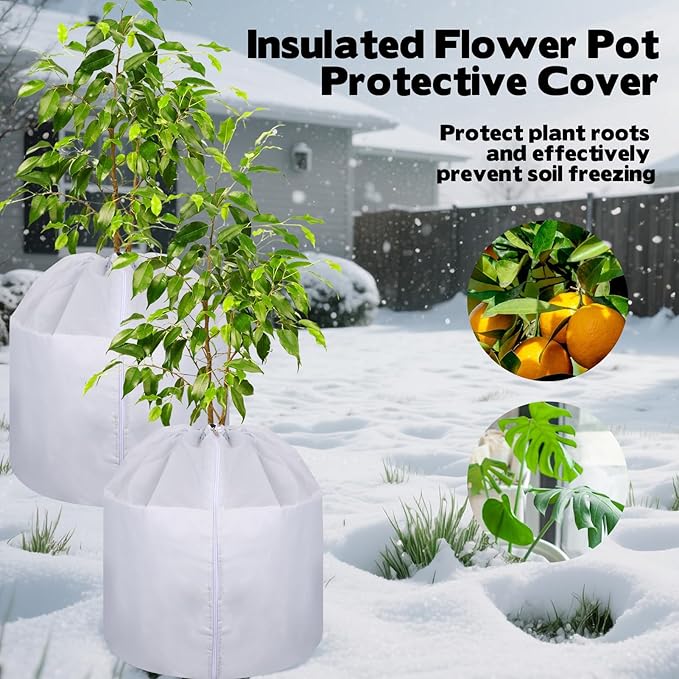 4 Pack Plant Winter Protection Pot with Drawstring and Zipper,17.7" x19.7"Plant Pot Covers,Flower Pot Protection Bag,Plant Covers Freeze Protection for Outdoor Winter Garden Fruit Trees Potted (grey)