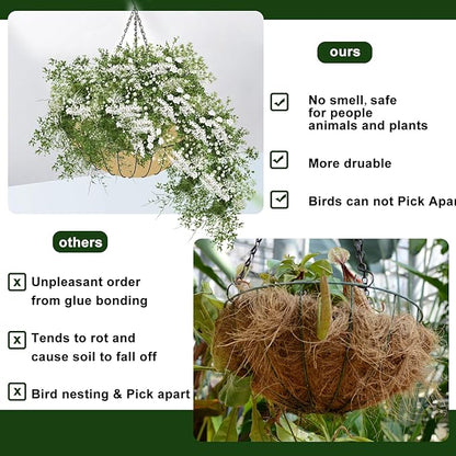3PCS 14 Inch Round Hanging Basket Liners Fabric Hanging Plant Liners Non-Woven Planter Liners Beige Felt Liners Replacement Inserts for Hanging Baskets Outdoor Plants - Avoid Bird Nesting