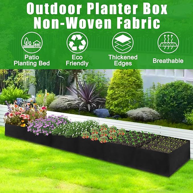 2Pack 12x2x1ft Fabric Raised Garden Bed - 6 Grids Plant Grow Bags, Outdoor Planter Box Non-Woven Fabric Patio Planting Bed Garden Grow Bed Bag for Growing Herbs, Flowers and Vegetables