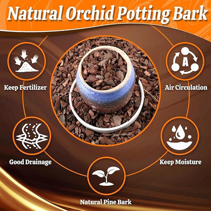 Orchid Potting Bark-14QT Organic Orchid Bark for Plants, All Natural Pine Bark Wood Chips for Houseplant Mulch, Orchid Plants Root Development, Mulch for Potted Plants