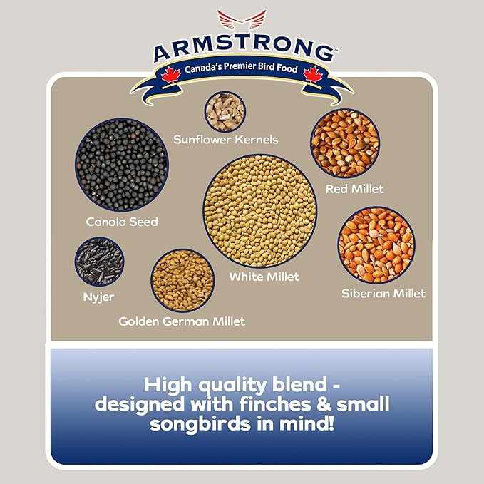 Armstrong Wild Bird Food Favourite Finch Bird Seed Blend, 5 Pounds - with White Millet, Canola, Nyjer and Sunflower Kernel Chips for American Goldfinches, House Finches & Songbirds for Outside Feeders
