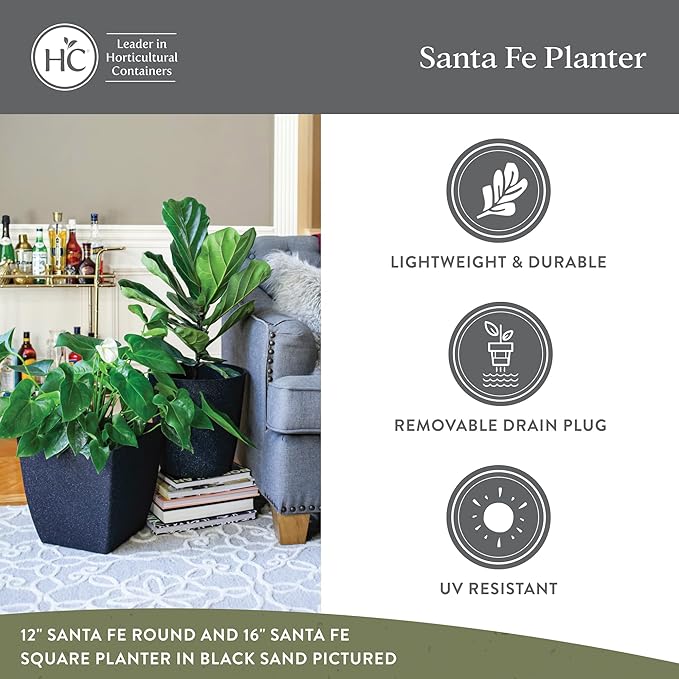 The HC Companies Santa Fe Round Self-Watering Pot - Lightweight Plastic Planter for Herbs & More - Durable Plant Pots for Indoor Plants & Outdoor Plants (12" Cavern Clay, Pack of 2)