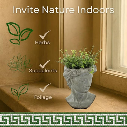 The Bridge Collection Antique Style Old World Greek Statue Head Cement Face Planter Pot