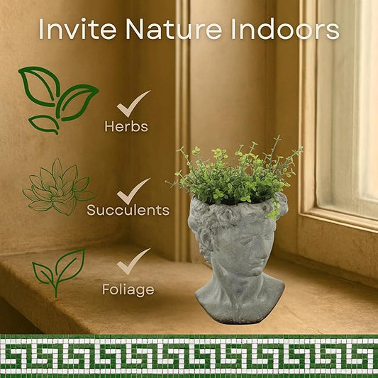 The Bridge Collection Antique Style Old World Greek Statue Head Cement Face Planter Pot