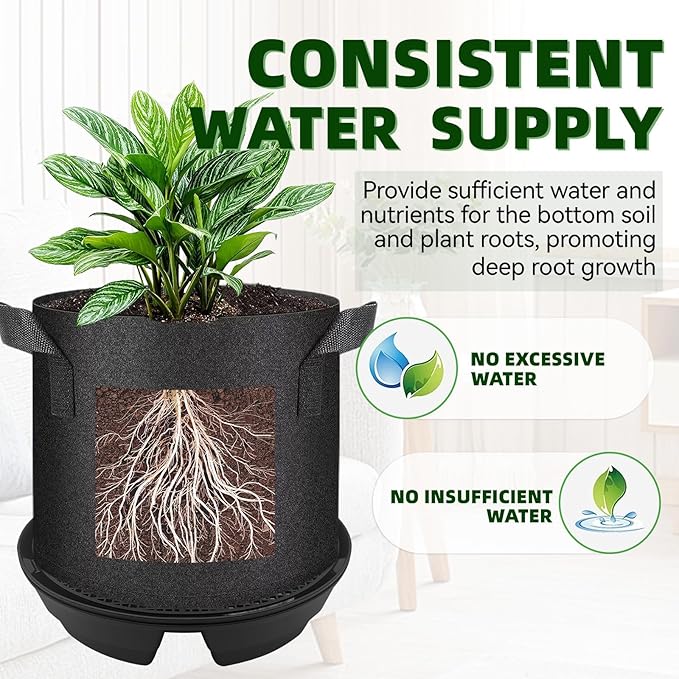 4 Pcs Self-Watering Fabric Planter Base, Auto-Irrigation System Plant Trays for 5 Gallon Fabric Planter Pots, Automatic Watering Trays for Indoor/Outdoor Grow Tents, Greenhouses, and Gardens