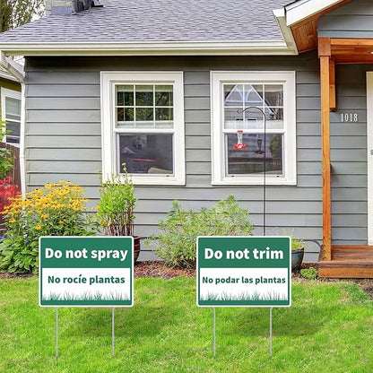 Suzile 6 Pcs Do Not Mow Do Not Spray Do Not Trim Yard Sign with Metal Stakes Bilingual Plant Signs 11.81 x 15.75 Inch Double Sided Corrugated Plastic Garden Markers for Lawn Garden Plants