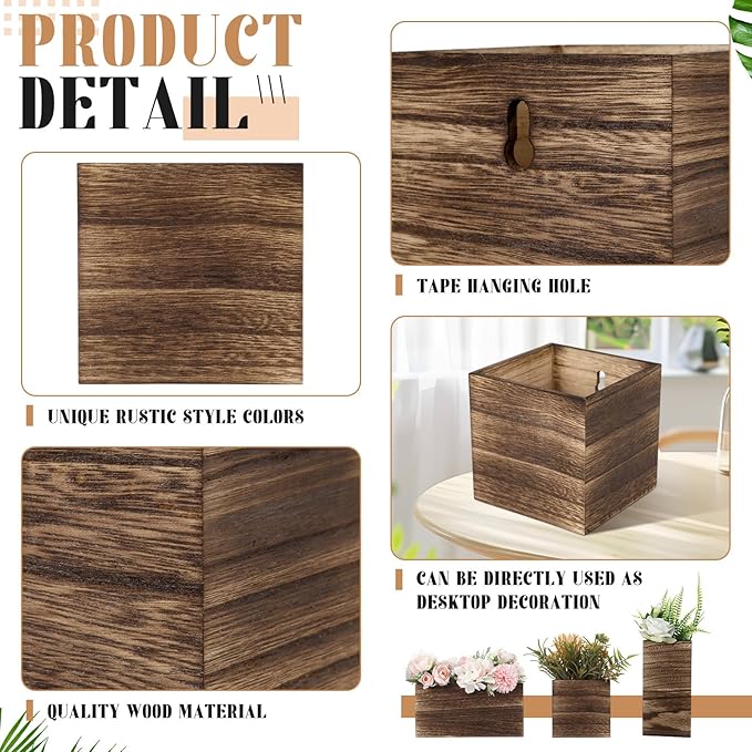 6 Pack Rustic Wood Wall Planters Hanging Wall Planters Pocket Vases Hanging Decor Vase for Plants Dried Flowers Faux Greenery Plants Indoor Living Room Bedroom Farmhouse Home Decor(5 Sizes)